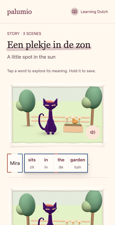 A Dutch story, a dimensional scene and English word help